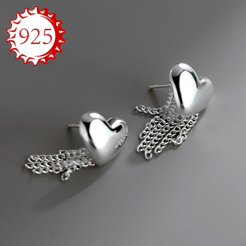 925 Silver Love Tassel Earrings Exaggerated Fashionable Niche High End Ear